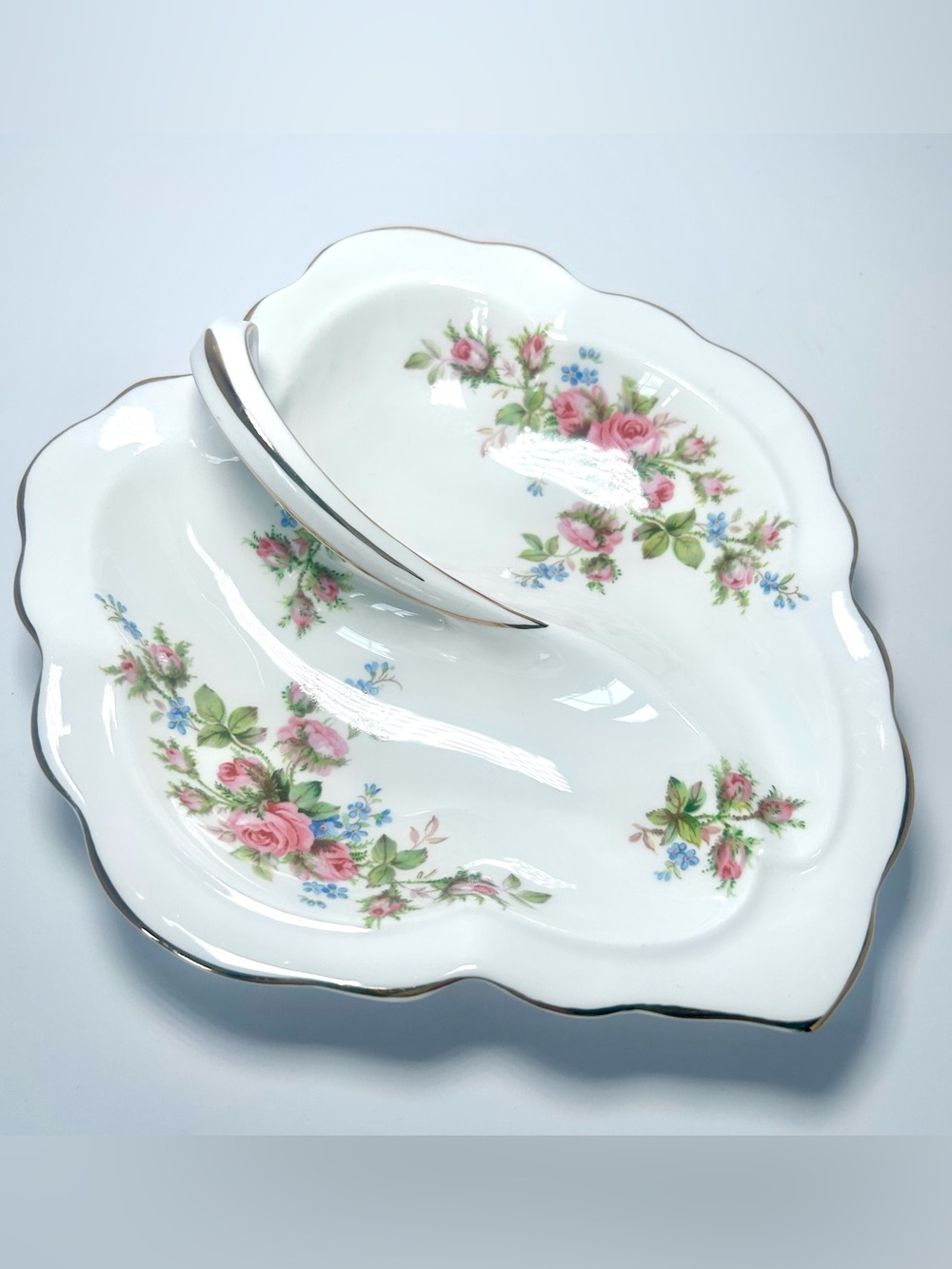 Vintage Royal Albert Floral Mose Rose Divided Pickle Plate/Dish -Bone China